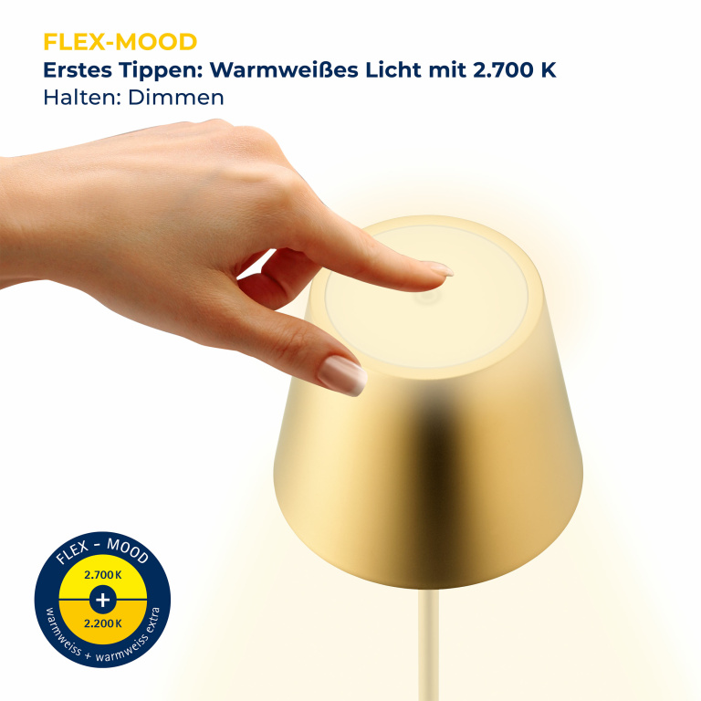 SIGOR Sigor Nuindie Akku-Tischleuchte gold LED rund 380mm IP54 dimmbar Flex-Mood Easy-Connect