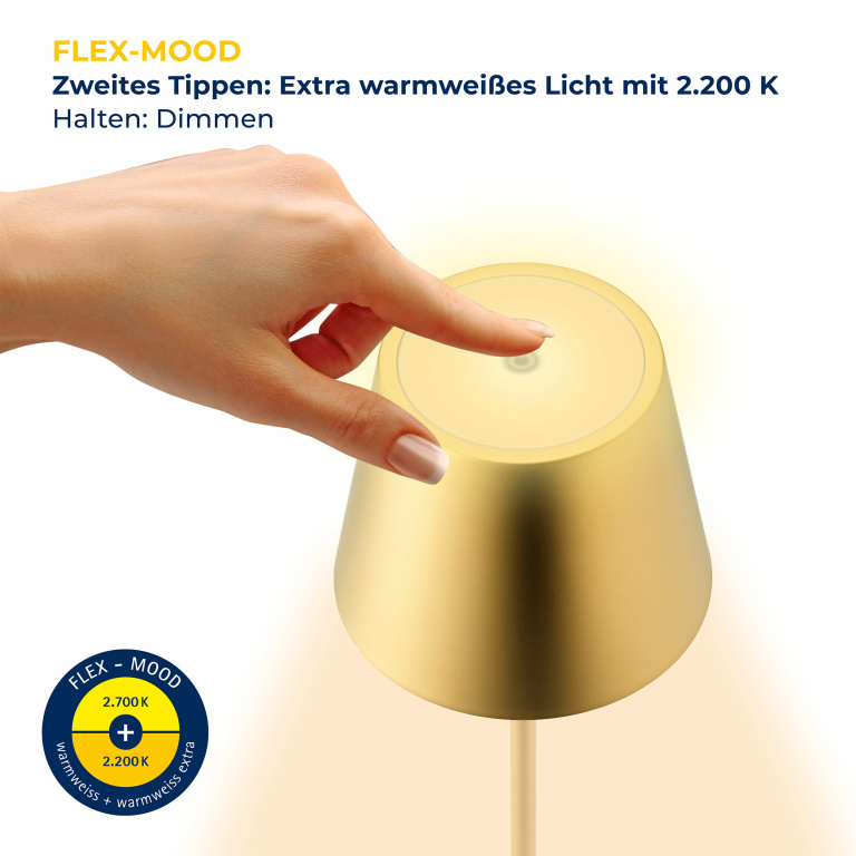 SIGOR Sigor Nuindie Akku-Tischleuchte gold LED rund 380mm IP54 dimmbar Flex-Mood Easy-Connect