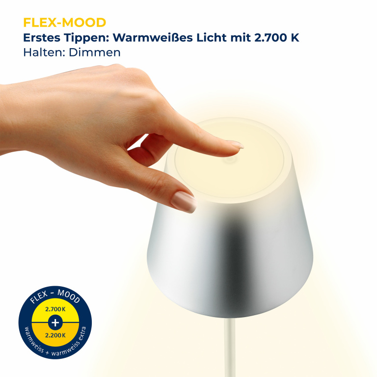 SIGOR Sigor Nuindie Akku-Tischleuchte  silber LED rund 380mm IP54 dimmbar Flex-Mood Easy-Connect