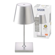 Sigor Nuindie Akku-Tischleuchte mini silber LED rund 250mm IP54 dimmbar Flex-Mood Easy-Connect