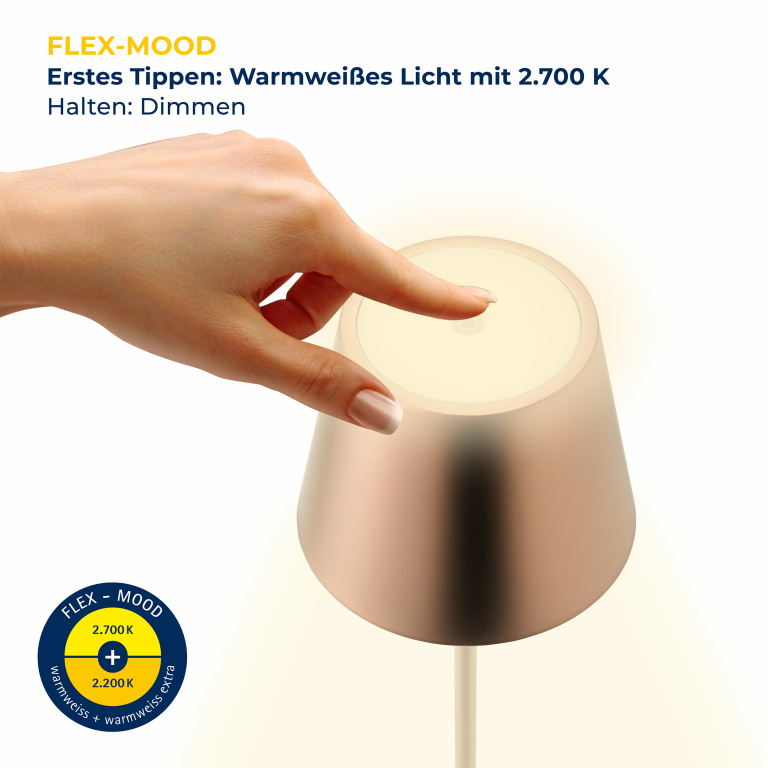 SIGOR Sigor Nuindie Akku-Tischleuchte mini bronze LED rund 250mm IP54 dimmbar Flex-Mood Easy-Connect