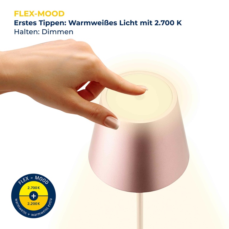 SIGOR Sigor Nuindie Akku-Tischleuchte  Roségold LED rund 380mm IP54 dimmbar Flex-Mood Easy-Connect