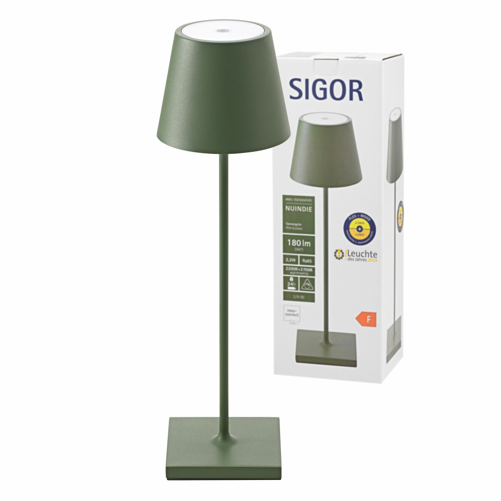 Lampen1a LED Sigor Nuindie Akku-Tischleuchte | Tannengrün