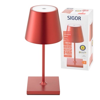 Sigor Nuindie Lampen1a Akku-Tischleuchte Kirschrot rund | LED
