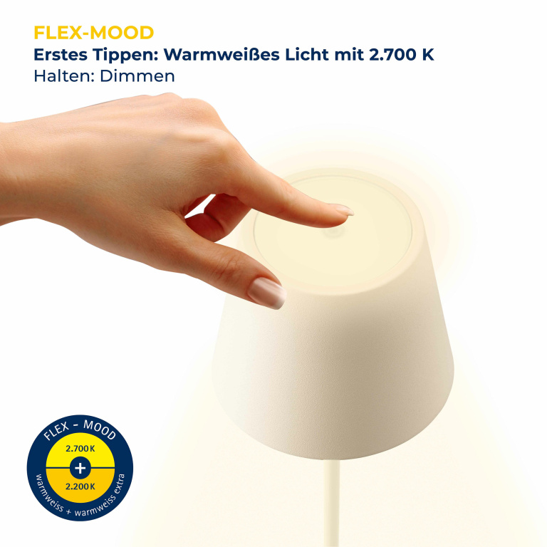 SIGOR Sigor Nuindie Akku-Tischleuchte mini Dünenbeige LED rund 250mm IP54 dimmbar Flex-Mood Easy-Connect