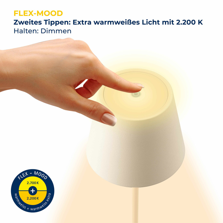 SIGOR Sigor Nuindie Akku-Tischleuchte mini Dünenbeige LED rund 250mm IP54 dimmbar Flex-Mood Easy-Connect