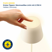 Sigor Nuindie Akku-Tischleuchte mini Dünenbeige LED rund 250mm IP54 dimmbar Flex-Mood Easy-Connect