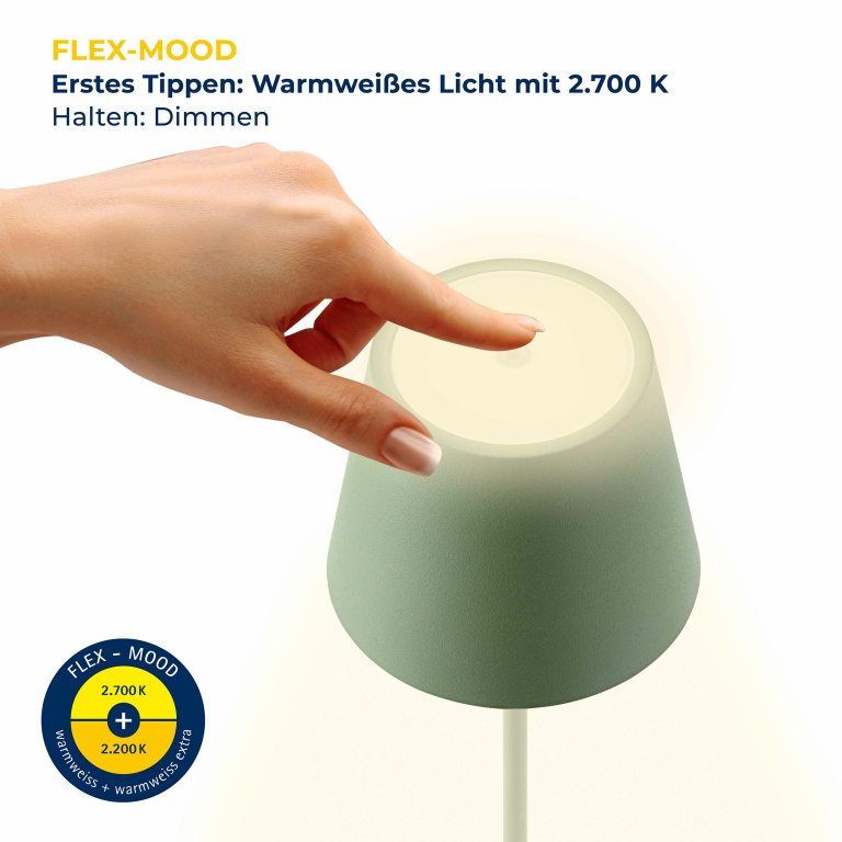 SIGOR Sigor Nuindie Akku-Tischleuchte mini Tannengrün LED rund 250mm IP54 dimmbar Flex-Mood Easy-Connect