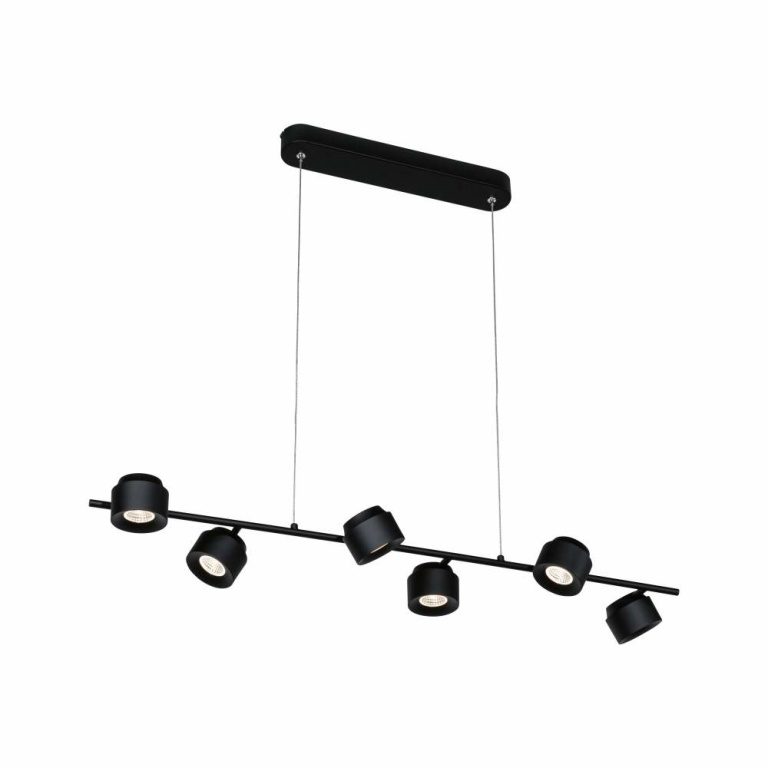 Paulmann LED Pendelleuchte Puric Pane 4,5W 6-flammig Schwarz dimmbar mit 3-Step-Dim Pendelhöhe einstellbar