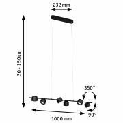 LED Pendelleuchte Puric Pane 4,5W 6-flammig Schwarz dimmbar mit 3-Step-Dim Pendelhöhe einstellbar