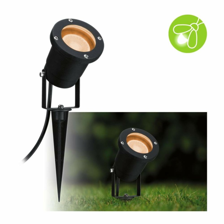 Paulmann LED Gartenstrahler Goldlicht insektenfreundlich IP65 rund 92mm 2200K 4,3W 320lm 230V  Schwarz Metall