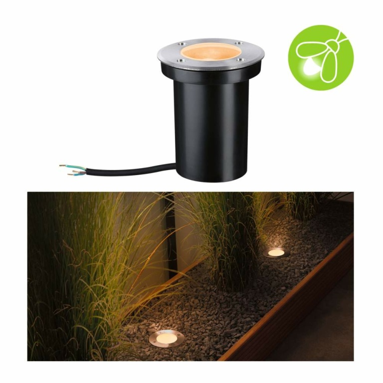 Paulmann LED Bodeneinbauleuchte Goldlicht insektenfreundlich IP65  110mm 2200K 4,3W 320lm 230V Edelstahl gebürstet Edelstahl#Kunststoff