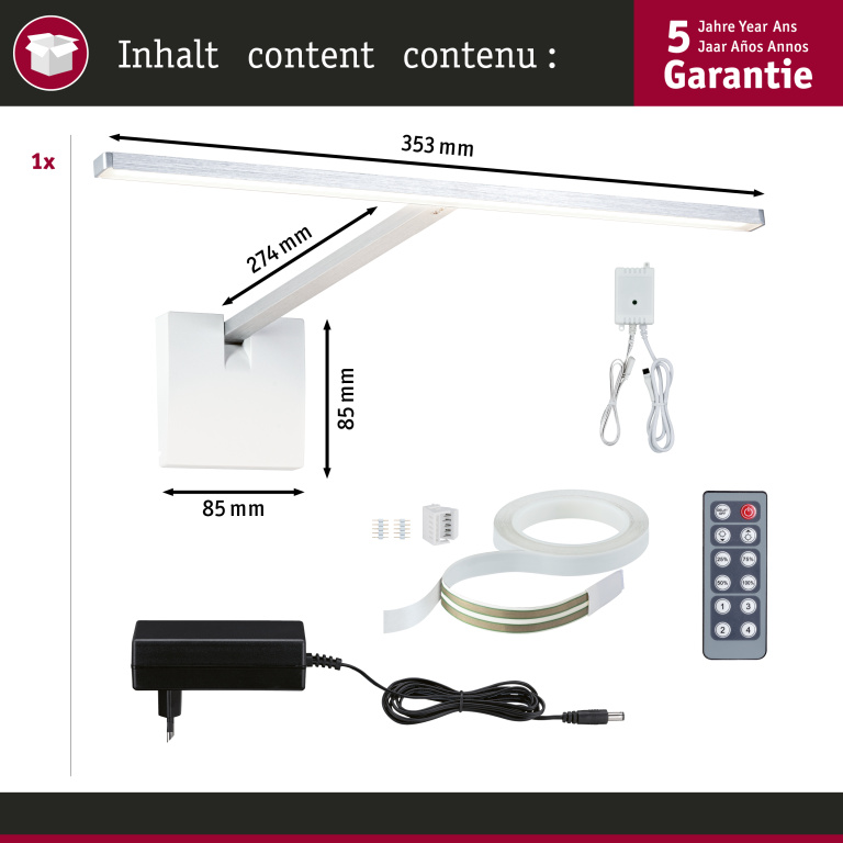 Paulmann LED Bilderleuchte Xana Komplettset 2700K 420lm 230/24V 5,5W dimmbar Alu gebürstet