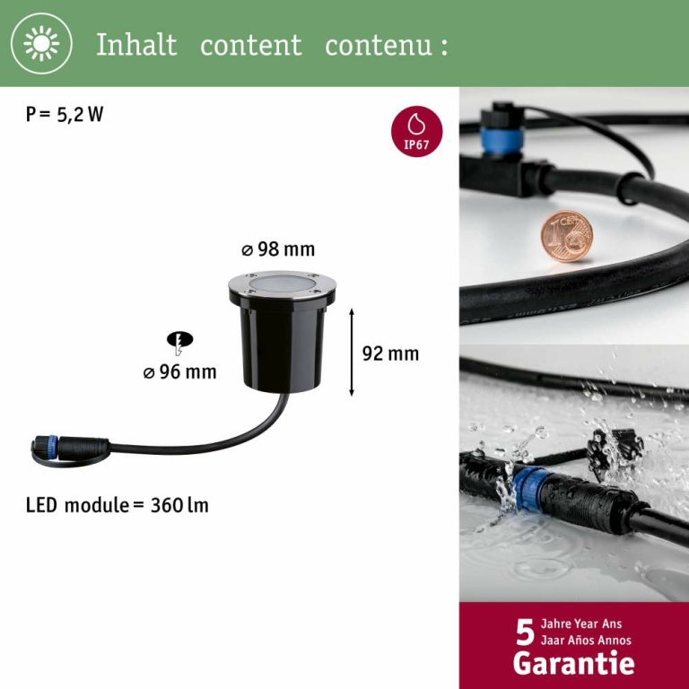 Paulmann Plug & Shine LED Bodeneinbauleuchte Smart Home Zigbee 1m Einzelspot  IP65 Tunable White 4,6W   Schwarz#Edelstahl