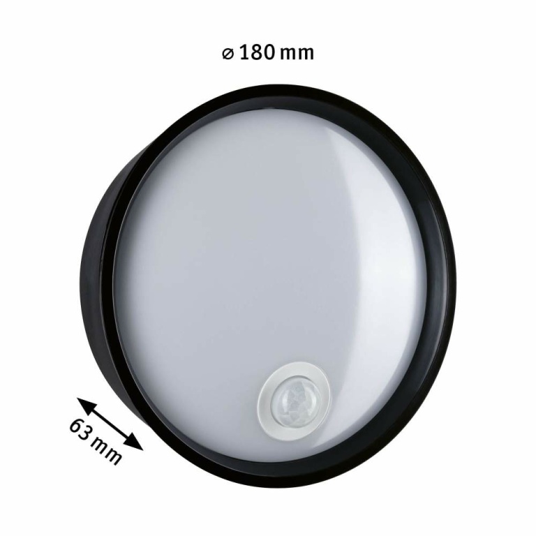 Paulmann LED Außenwandleuchte Platomo schwarz rund mit Bewegungsmelder IP44 1200lm 3000K seewasserresistent (LED fest verbaut)