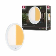 LED Außenwandleuchte Lamina weiß rund mit Backlight und Bewegungsmelder IP44 14W 1150lm Tunable Warm 230V