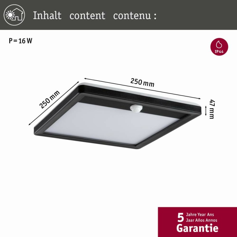 Paulmann LED Außenwandleuchte Lamina schwarz eckig mit Backlight und Bewegungsmelder IP44 14W 920lm Tunable Warm 230V