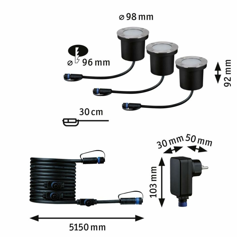 Paulmann Plug & Shine LED Bodeneinbauleuchte Floor Basisset  IP67 2200K 3x4,5W   Anthrazit