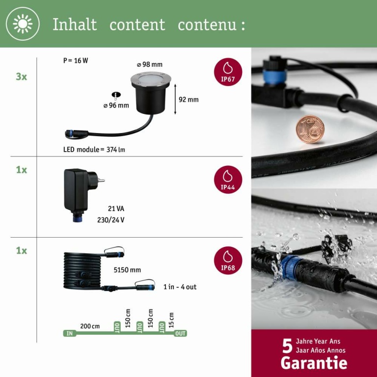 Paulmann Plug & Shine LED Bodeneinbauleuchte Floor Basisset  IP67 2200K 3x4,5W   Anthrazit