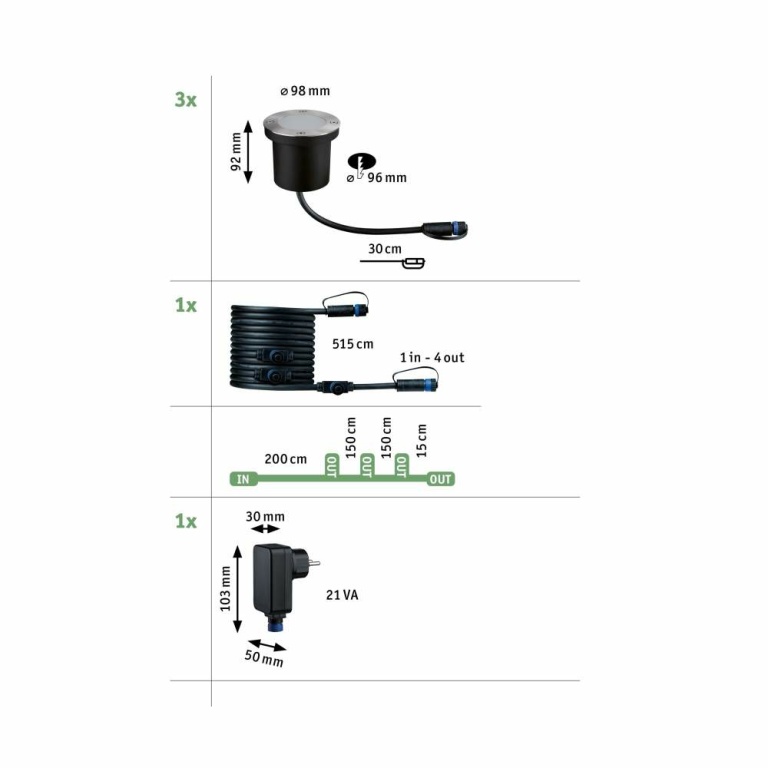 Paulmann Plug & Shine LED Bodeneinbauleuchte Floor Basisset  IP67 2200K 3x4,5W   Anthrazit