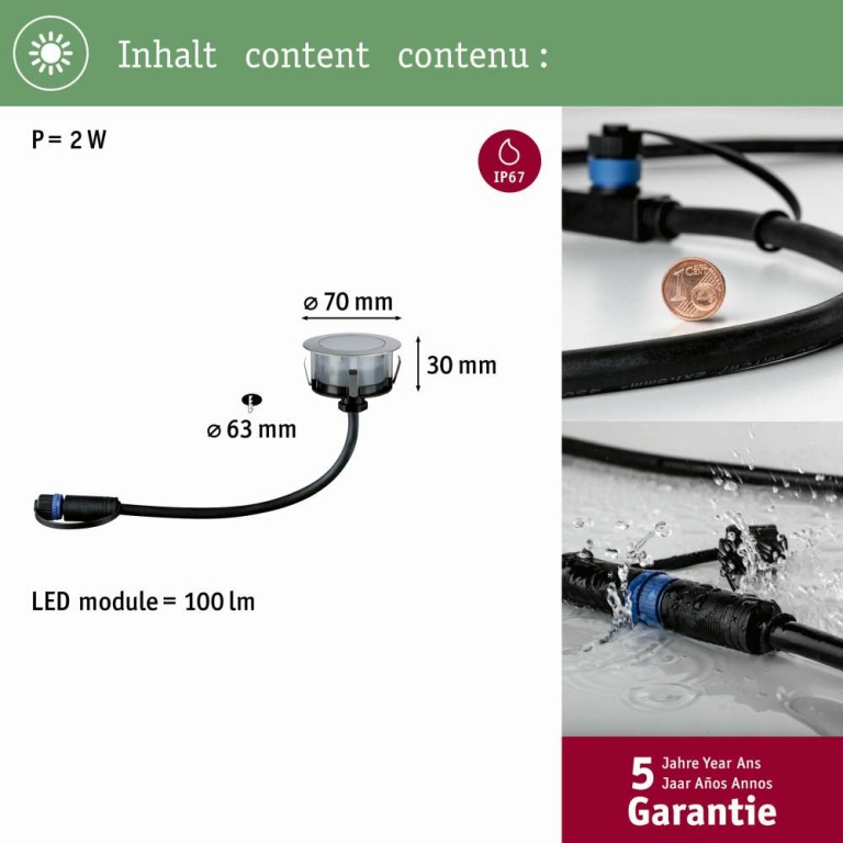 Paulmann Plug & Shine LED Bodeneinbauleuchte Floor Einzelleuchte  IP67 2200K 2W   Silber