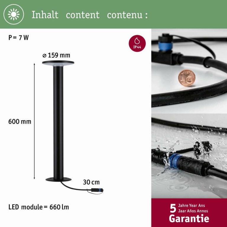 Paulmann Plug & Shine LED Pollerleuchte Plate Einzelleuchte  IP44 2200K 7W   Anthrazit