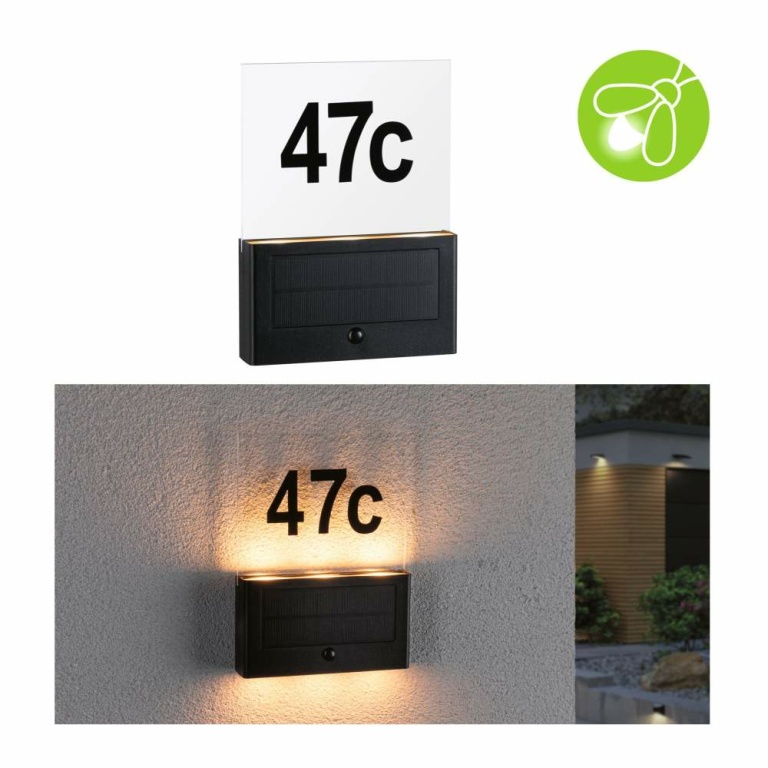 Paulmann Solar LED Hausnummernleuchte Neda Bewegungsmelder IP44 2200K 30lm Anthrazit