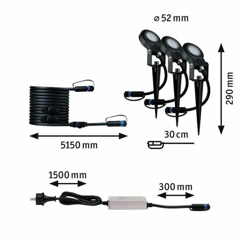 Paulmann Plug & Shine LED Spot Sting Basisset  IP67 2200K 3x6,3W  75VA Anthrazit