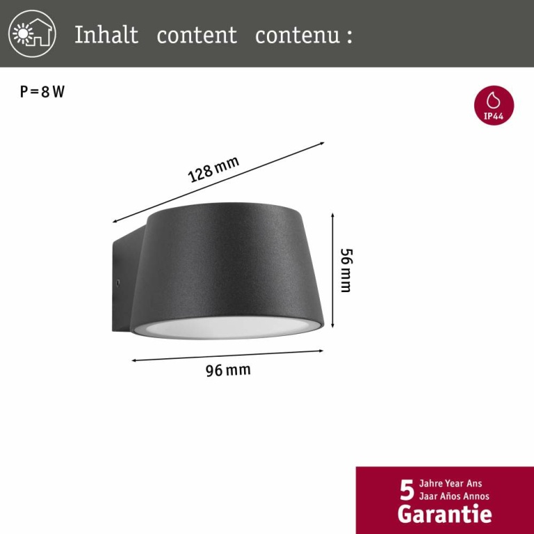 Paulmann LED Außenwandleuchte Capea  insektenfreundlich IP44  96x128mm 2200K 6W 550lm 230V 98° Schwarz Aluminium