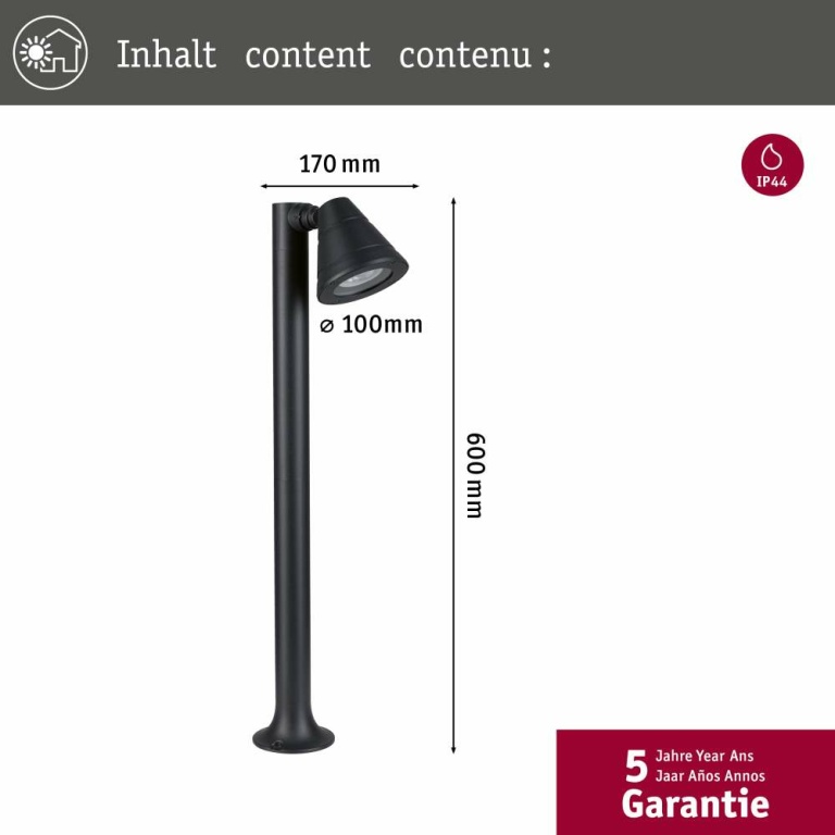 Paulmann Pollerleuchte Trian IP44 rund 600mm  max. 35W  230V  Anthrazit  Aluminium