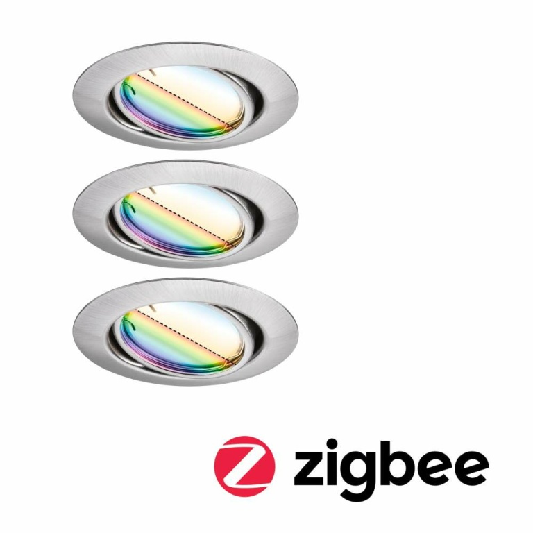 Paulmann LED Einbauleuchte Smart Home Zigbee Base Coin Basisset schwenkbar  rund 90mm 20°  3x4,9W 3x420lm 230V dimmbar RGBW+ Eisen gebürstet