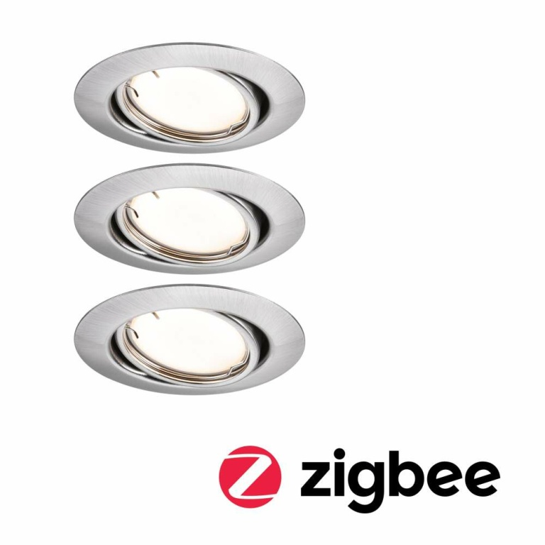 Paulmann LED Einbauleuchte Smart Home Zigbee Base Coin Basisset schwenkbar  rund 90mm 20°  3x4,9W 3x430lm 230V dimmbar 3000K Eisen gebürstet