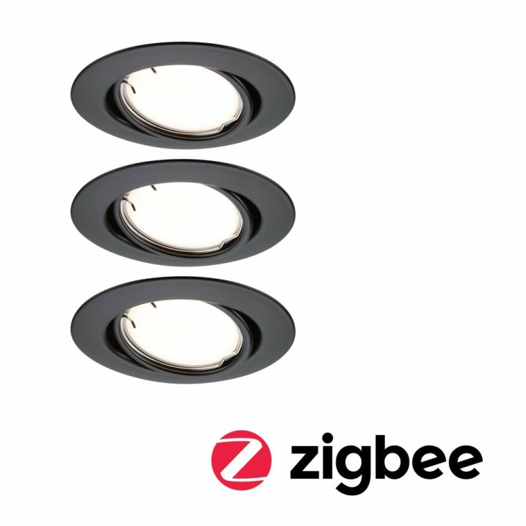 Paulmann LED Einbauleuchte Smart Home Zigbee Base Coin Basisset schwenkbar  rund 90mm 20°  3x4,9W 3x430lm 230V dimmbar 3000K Schwarz matt