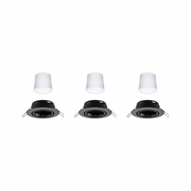 Paulmann LED Einbauleuchte Smart Home Zigbee Base Coin Basisset schwenkbar  rund 90mm 20°  3x4,9W 3x430lm 230V dimmbar 3000K Schwarz matt