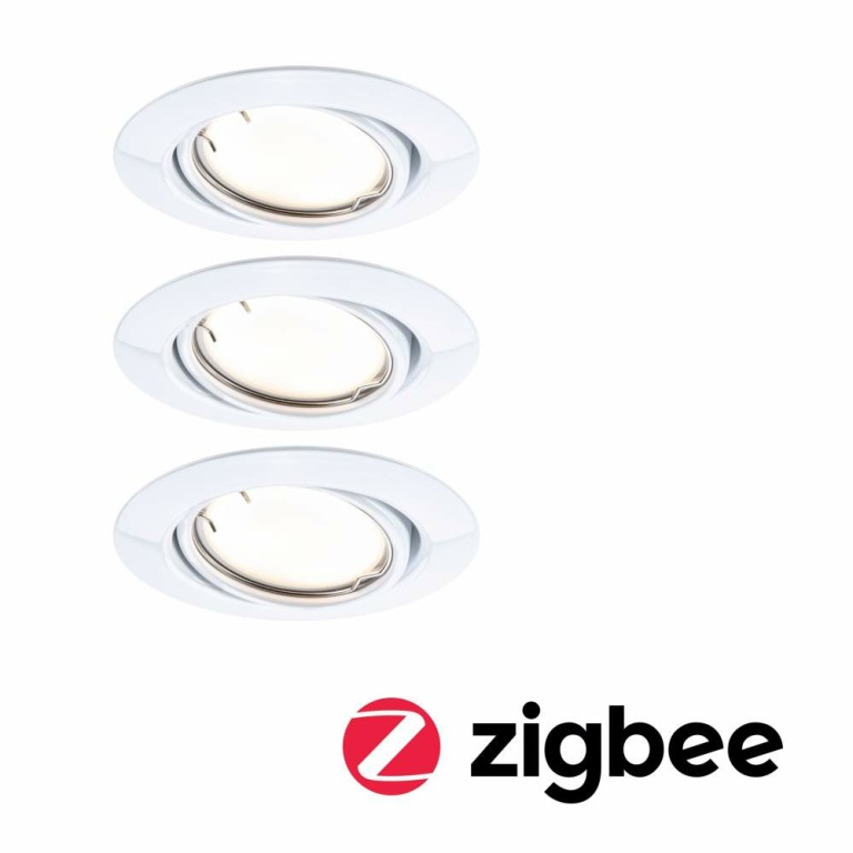 Paulmann LED Einbauleuchte Smart Home Zigbee Base Coin Basisset schwenkbar  rund 90mm 20°  3x4,9W 3x430lm 230V dimmbar 3000K Weiß