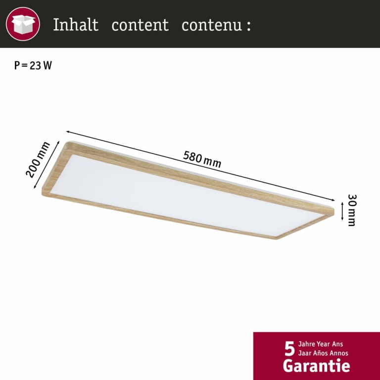 Paulmann LED Panel Atria Shine Backlight  IP44 eckig 580x200mm  22W 2300lm 3000K Holzoptik