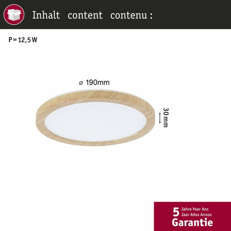 Paulmann LED Panel Atria Shine Backlight  IP44 rund 190mm  11,2W 850lm 3000K Holzoptik