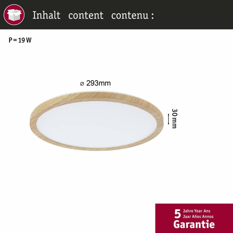 Paulmann LED Panel Atria Shine Backlight  IP44 rund 293mm  16W 1600lm 3000K Holzoptik