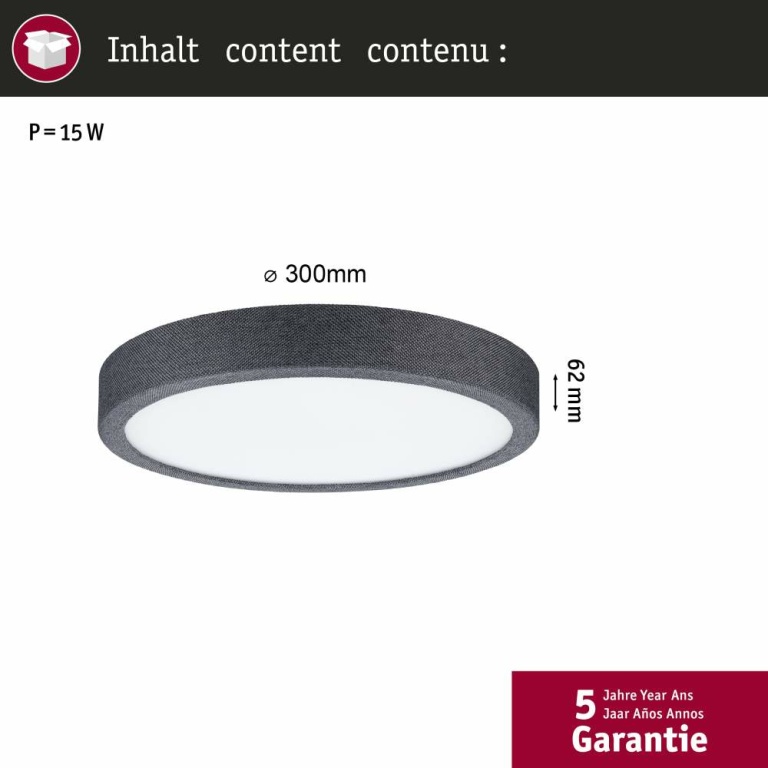 Paulmann LED Panel Cosara  IP44 rund 300mm  15W 1300lm 3000K Dunkelgrau