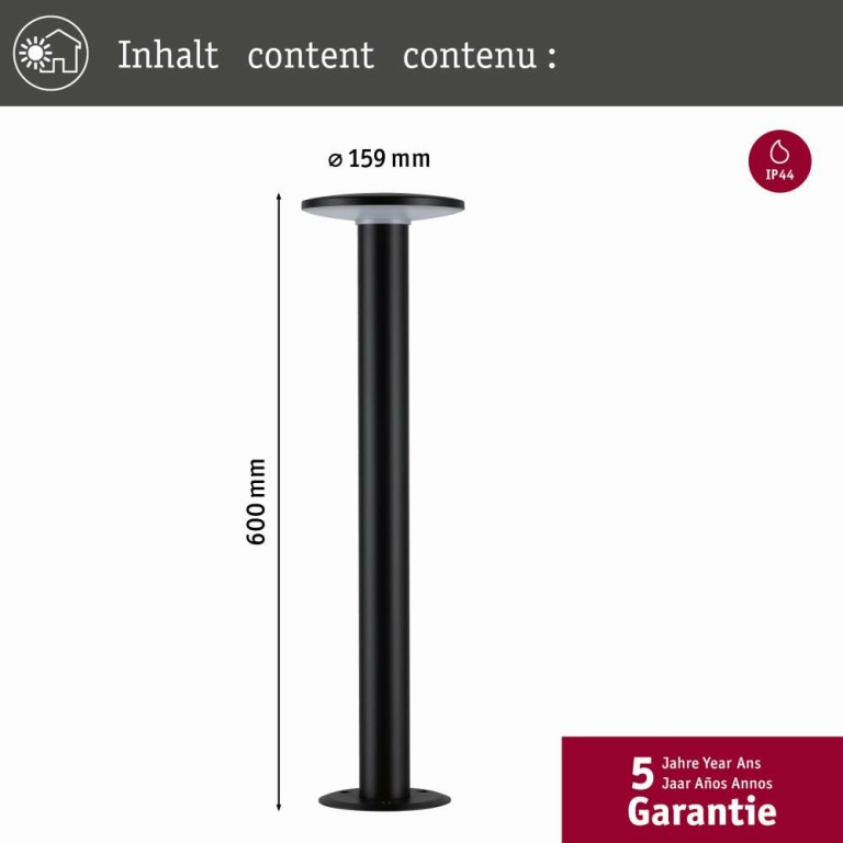 Paulmann LED Pollerleuchte Smart Home Zigbee Plate  insektenfreundlich
 IP44  600mm Tunable Warm 5,5W 280lm 230V  Anthrazit  Metall#Kunststoff