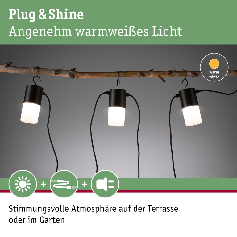 Paulmann Plug & Shine LED Lichterkette Tubs 6m IP44 3000K 3x2W Anthrazit