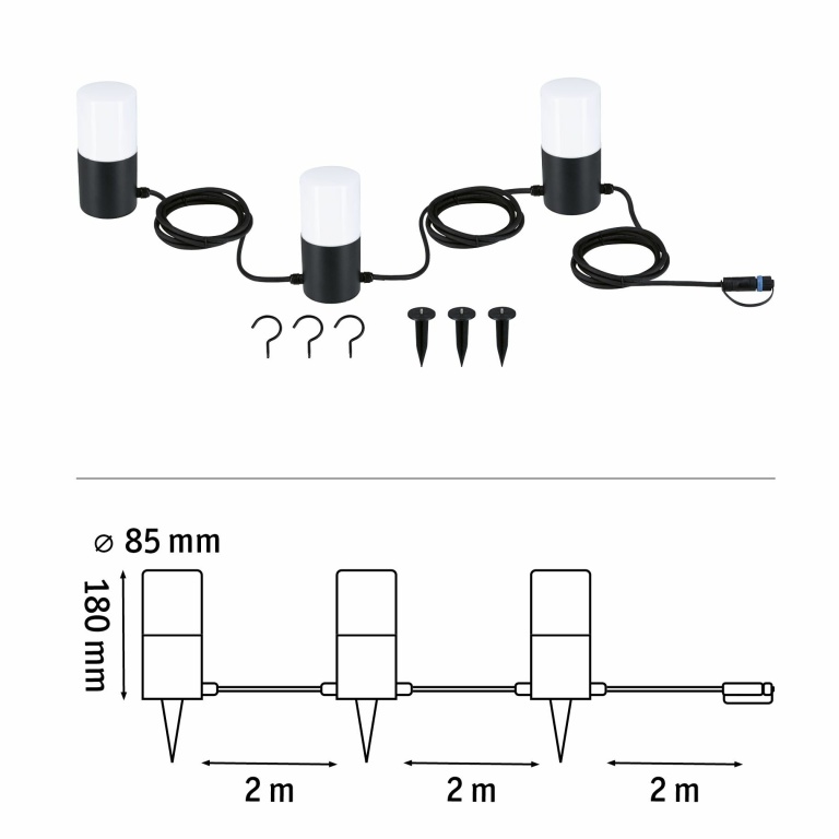 Paulmann Plug & Shine LED Lichterkette Tubs 6m IP44 3000K 3x2W Anthrazit