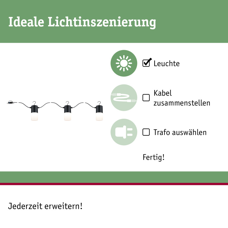 Paulmann Plug & Shine LED Lichterkette Tubs 6m IP44 3000K 3x2W Anthrazit