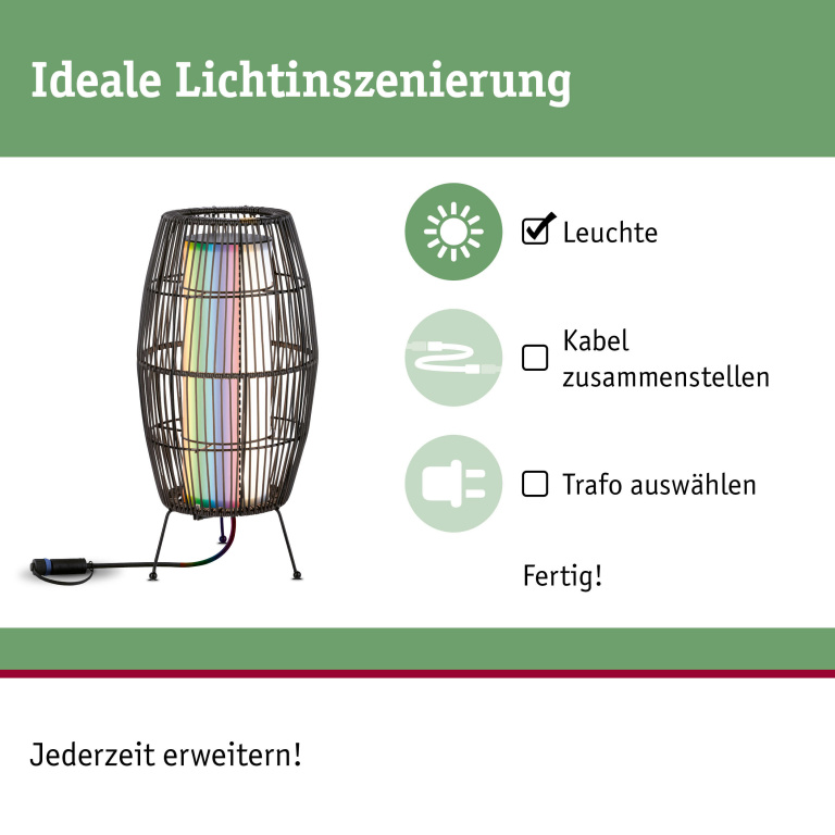 Paulmann Plug & Shine LED Lichtobjekt Basket 40cm IP44 Smart Home Zigbee RGBW 3,2W Schwarz Rattan