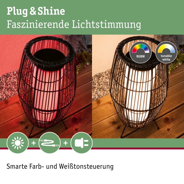 Paulmann Plug & Shine LED Lichtobjekt Basket 40cm IP44 Smart Home Zigbee RGBW 3,2W Schwarz Rattan