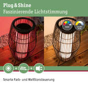 Plug & Shine LED Lichtobjekt Basket 40cm IP44 Smart Home Zigbee RGBW 3,2W Schwarz Rattan