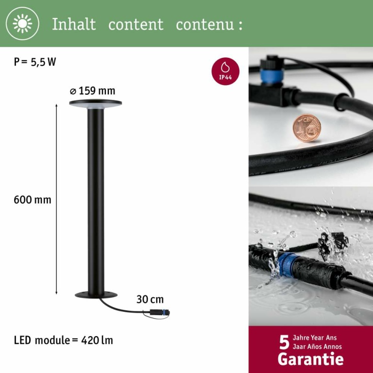 Paulmann Plug & Shine LED Pollerleuchte Smart Home Zigbee Plate   IP44 RGBW+ 5W   Anthrazit