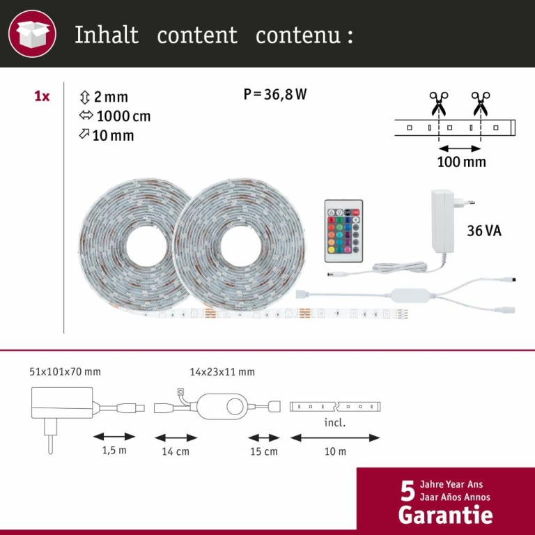 Paulmann SimpLED LED Strip Smart Home Zigbee RGB Komplettset 10m   26W 900lm 30LEDs/m  36VA