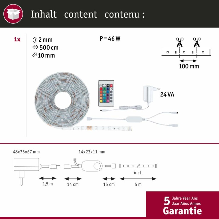 Paulmann SimpLED LED Strip Smart Home Zigbee RGB Komplettset 5m   20W 450lm 30LEDs/m  24VA