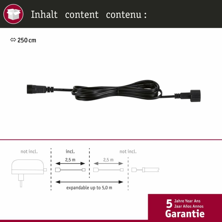 Paulmann SimpLED Verlängerungskabel Outdoor IP44 2,5m DC 24V Schwarz Kunststoff